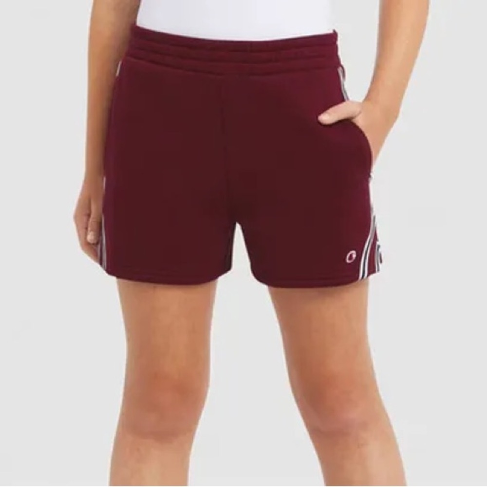 Champion Girls' Fleece Shorts with Taping Size Medium (10/12) Wine Red NWT